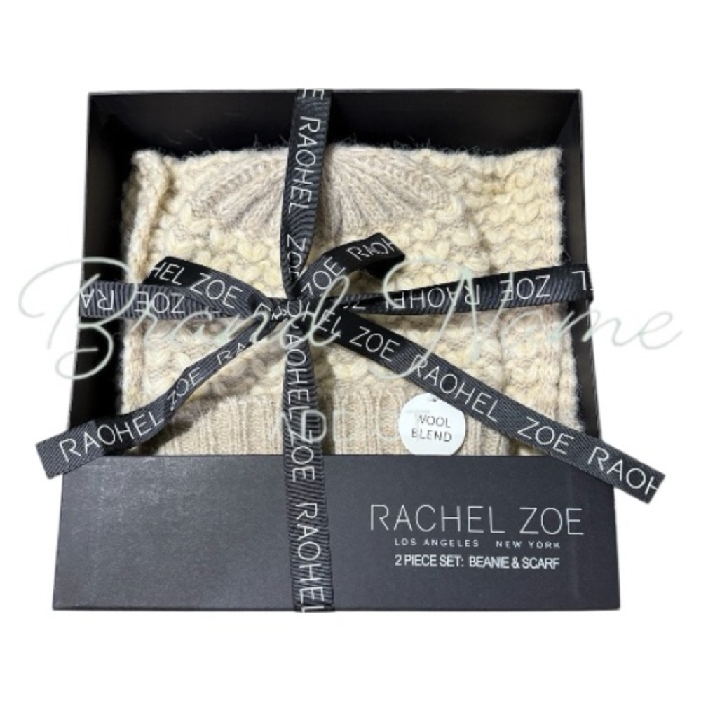 Rachel Zoe Ivory Taupe Beanie & Scarf Set - Picture 1 of 3